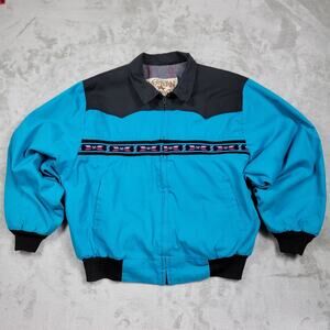 Vintage Western Frontier Santa Fe Aztec Style Jacket Turq Blanket Lined Mens 2XL